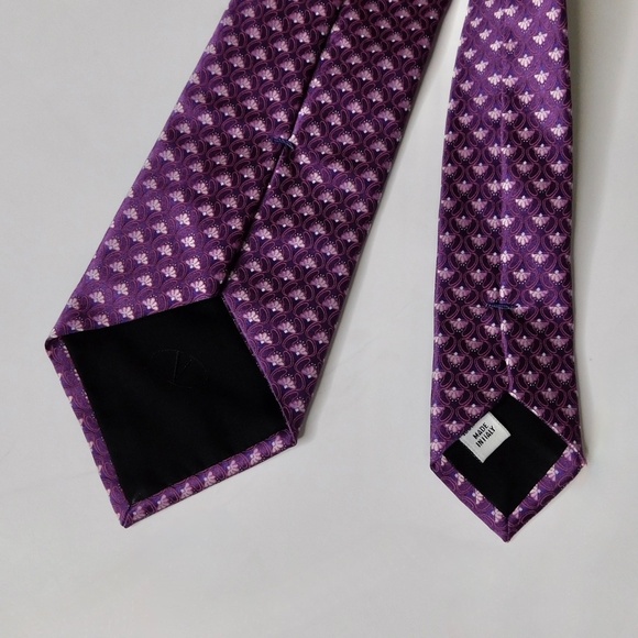 VALENTINO Silk Tie Necktie Made in Italy Purple Geometric Print Office Business - Picture 5 of 8